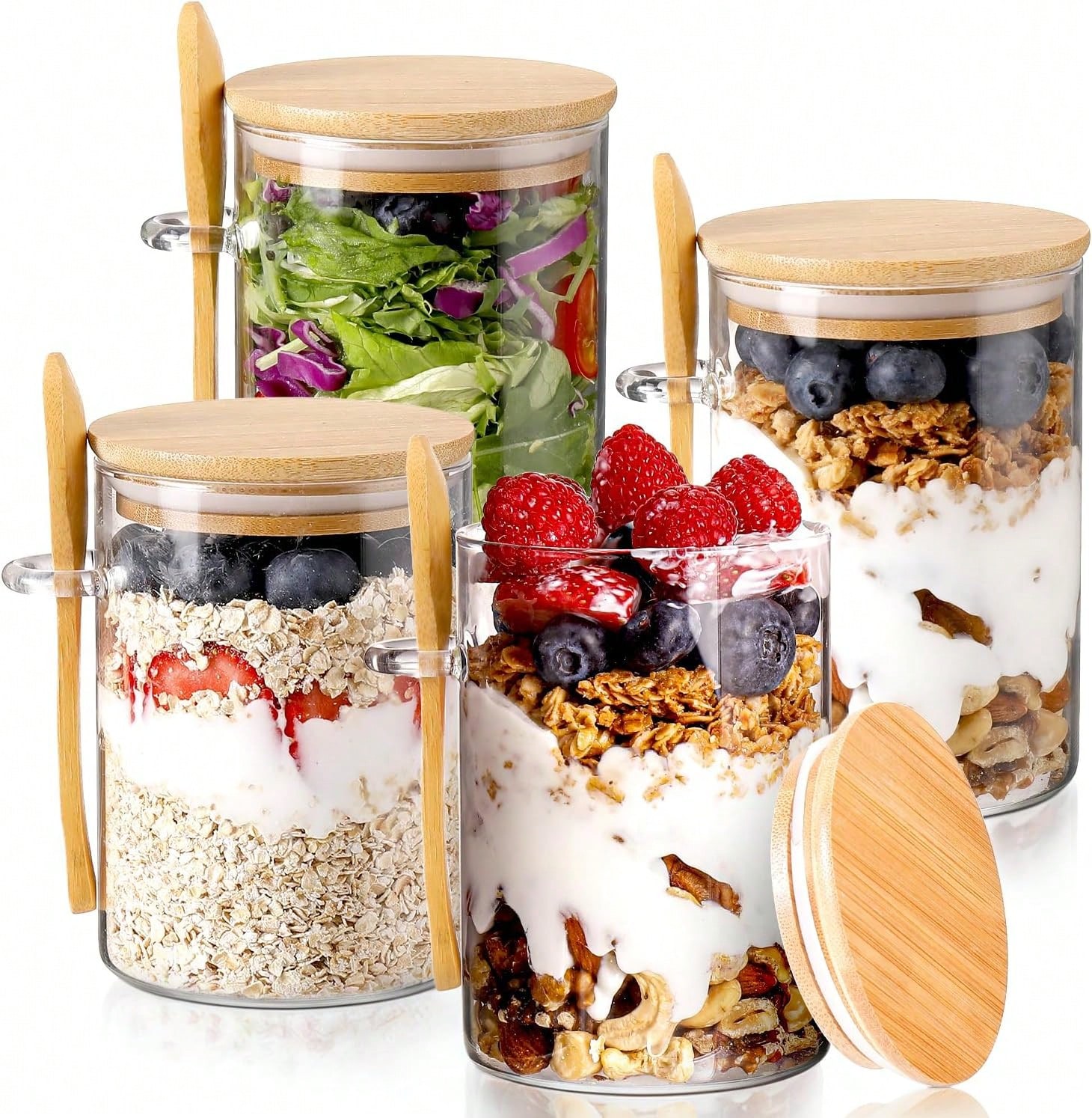 Meal Prep Yogurt Parfait - 4 عبوات من أوعية الشوفان الليلي،