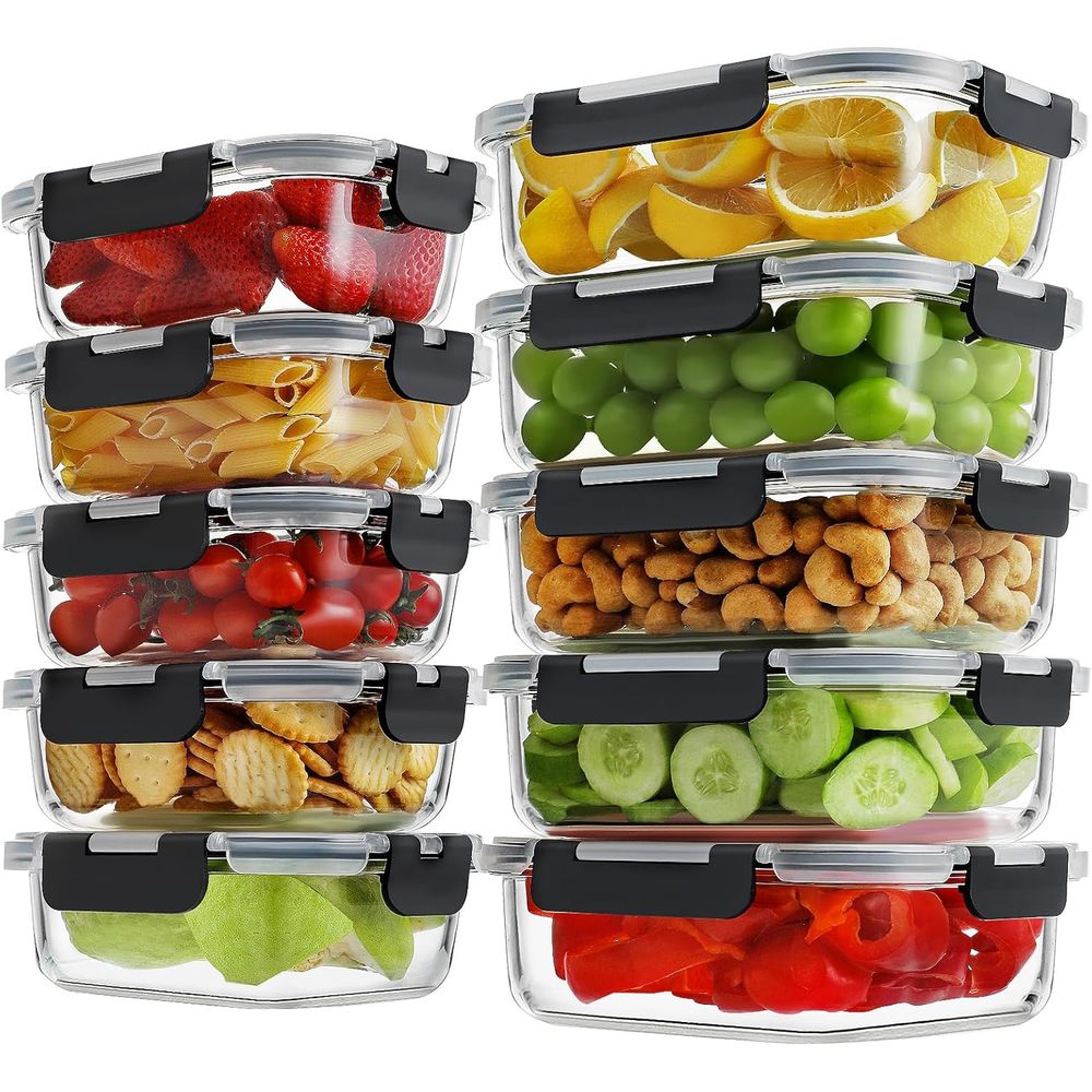 Meal Prep Glass - 10 حاويات زجاجية من البوروسيليكات لتحضير