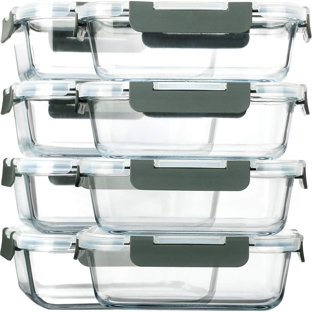Meal Prep Glass Containers With Lids - مجموعة من 8 حاويات زجاجية لتحضير