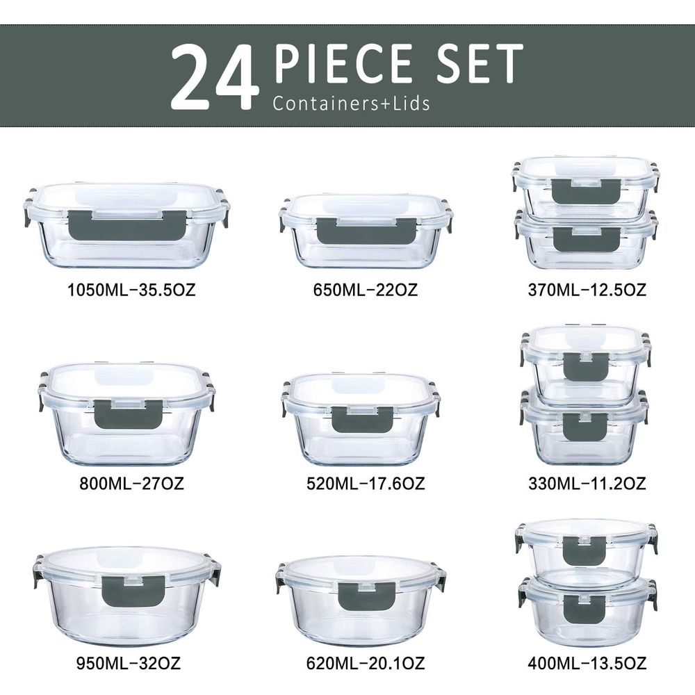 مجموعة من 24 حاوية زجاجية لتخز - مراجعة Meal Prep Glass Containers With Lids وسعره