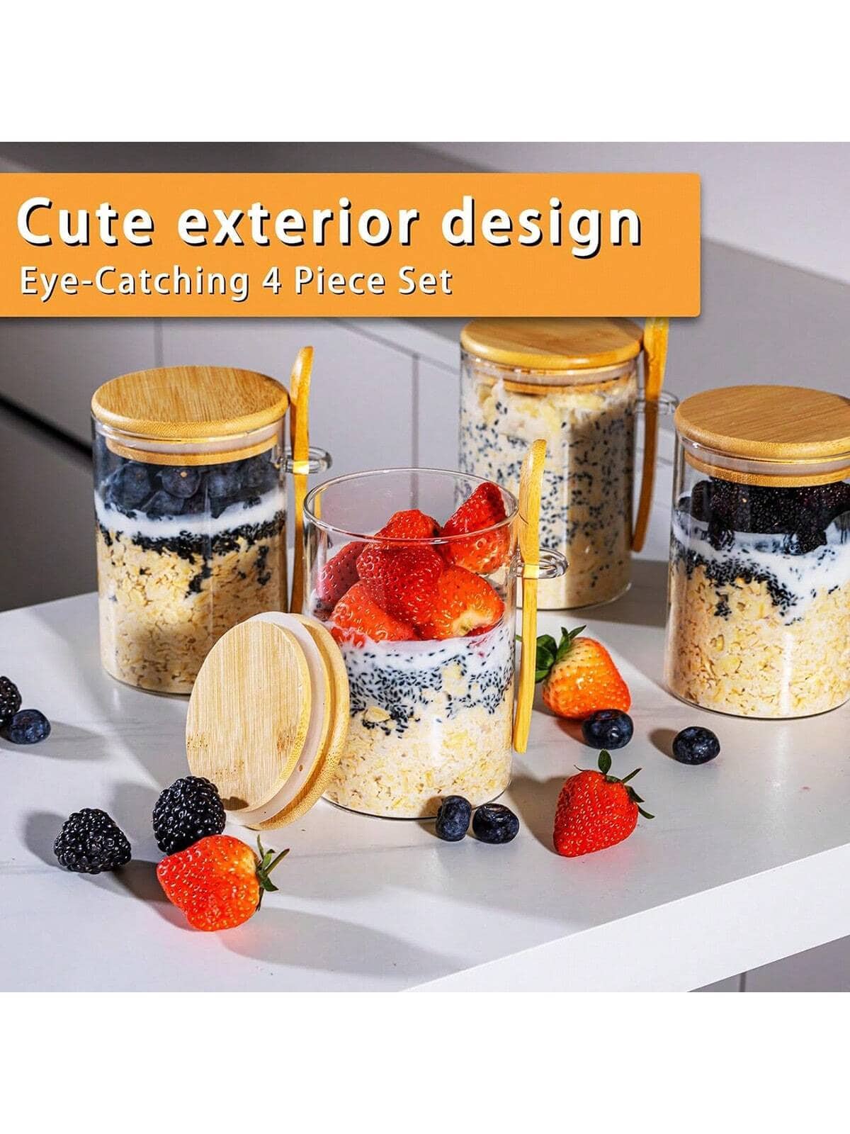 4 عبوات من أوعية الشوفان الليل - مراجعة Meal Prep Yogurt Parfait وسعره
